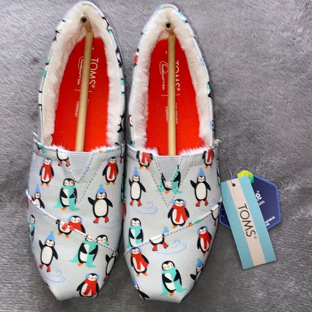 Toms Glacier Gray Penguins Faux Fur-Lined Alpargata - Womens